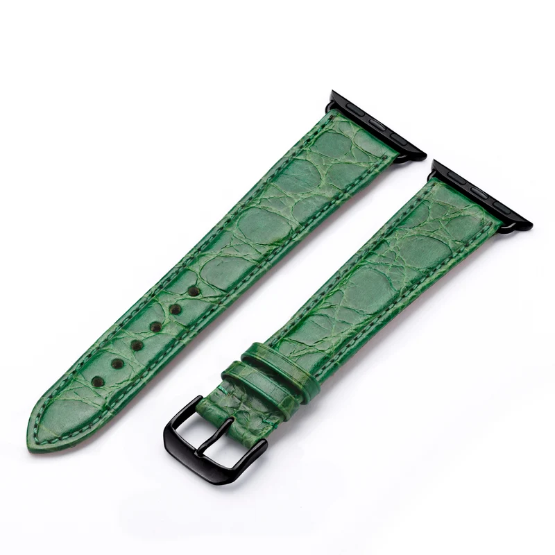 Apple Watch 1-9 Uhrenarmband ClassicCroco von Happel, Leder mit Krokoprägung, handgefertigt, Apfelgrün