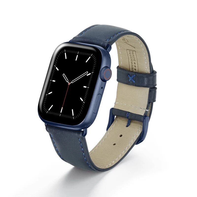 Apple Watch 1-9 Uhrenarmband Elara von Happel, Leder, leicht gepolstert, Ozeanblau
