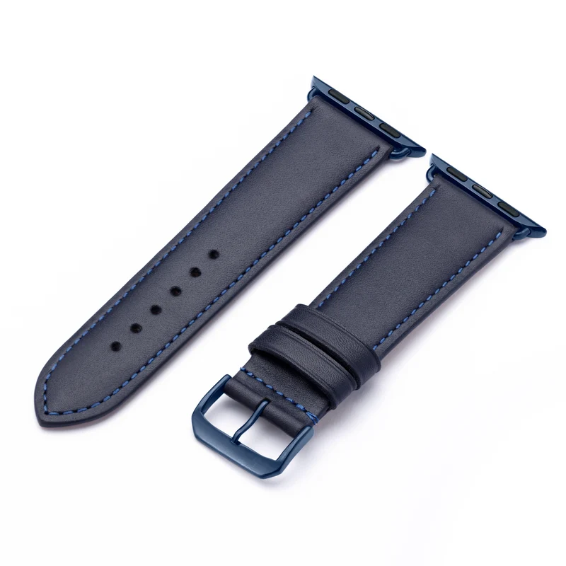 Apple Watch 1-9 Uhrenarmband Elara von Happel, Leder, leicht gepolstert, Ozeanblau