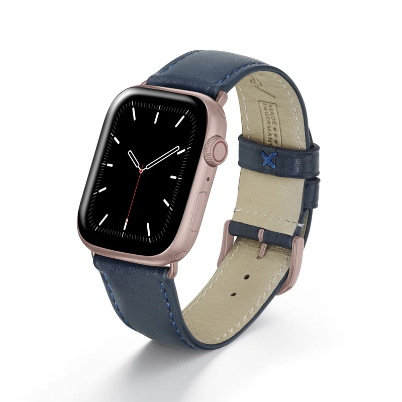 Apple Watch 1-9 Uhrenarmband Elara von Happel, Leder, leicht gepolstert, Ozeanblau
