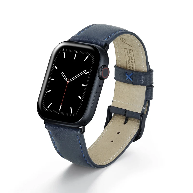 Apple Watch 1-9 Uhrenarmband Elara von Happel, Leder, leicht gepolstert, Ozeanblau