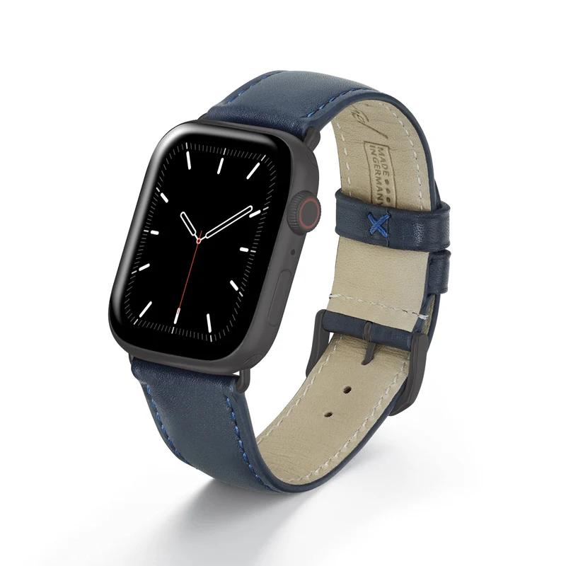 Apple Watch 1-9 Uhrenarmband Elara von Happel, Leder, leicht gepolstert, Ozeanblau