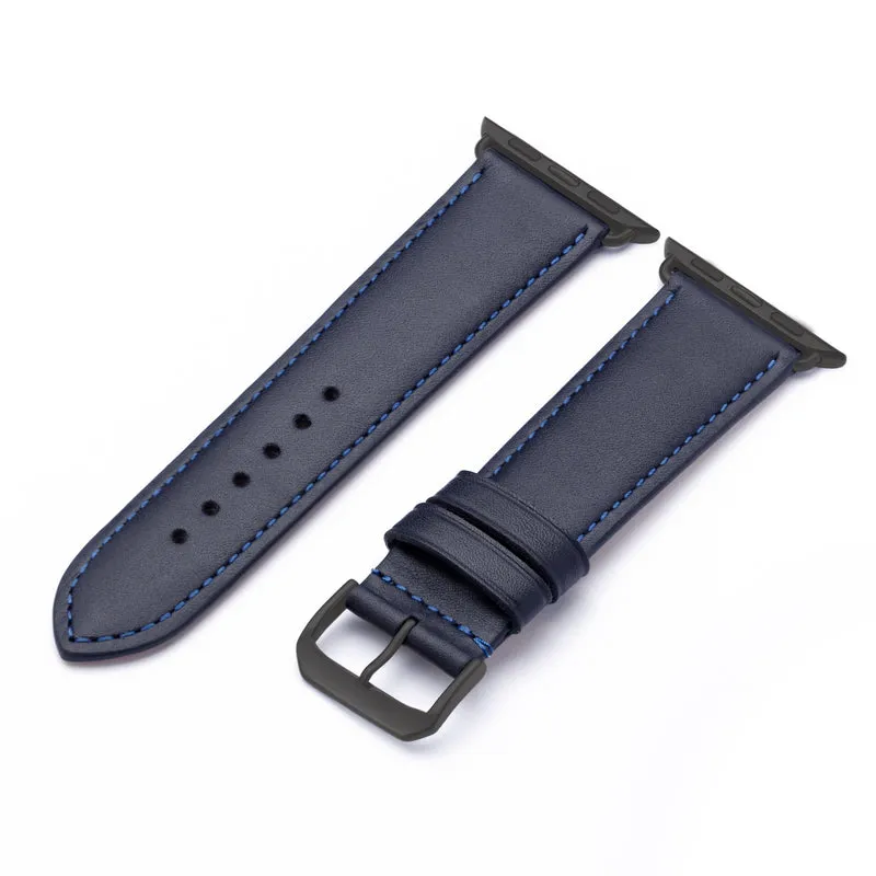 Apple Watch 1-9 Uhrenarmband Elara von Happel, Leder, leicht gepolstert, Ozeanblau