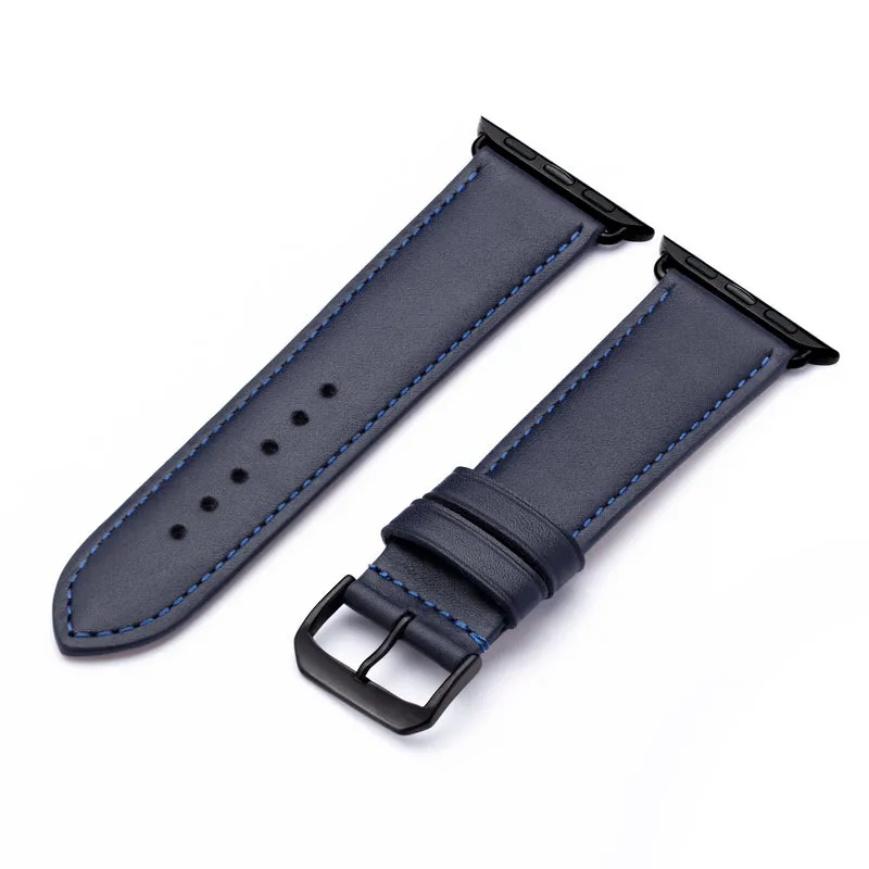 Apple Watch 1-9 Uhrenarmband Elara von Happel, Leder, leicht gepolstert, Ozeanblau