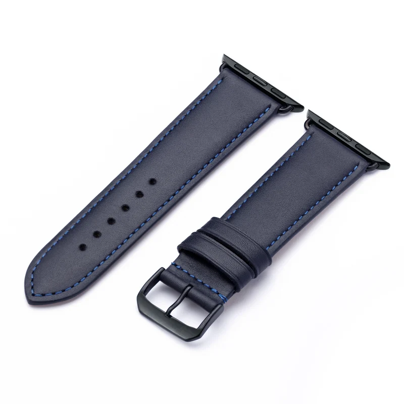Apple Watch 1-9 Uhrenarmband Elara von Happel, Leder, leicht gepolstert, Ozeanblau