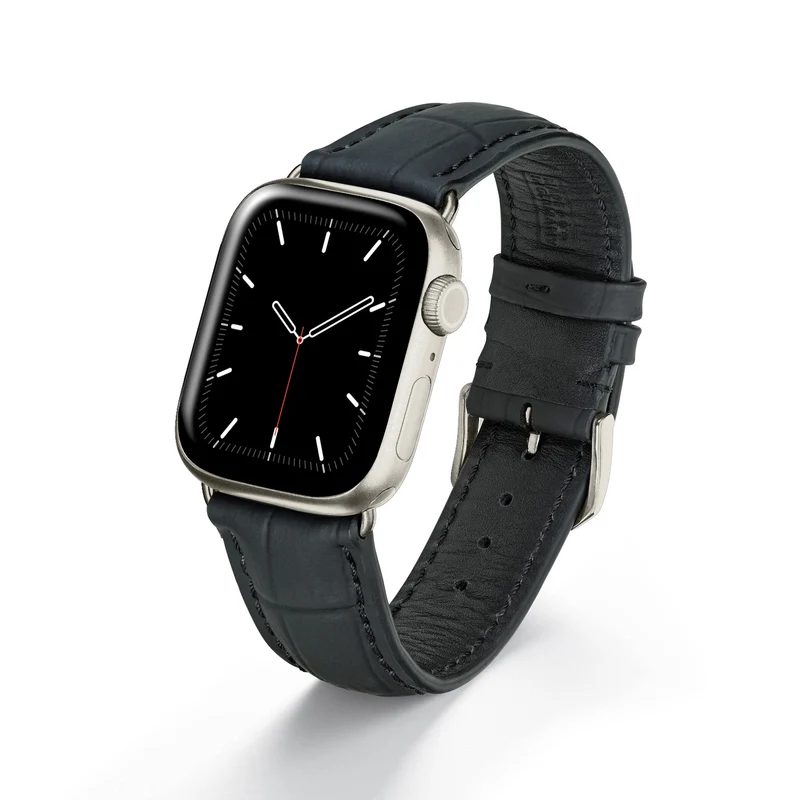 Apple Watch 1-9 Uhrenarmband EclipseBlack von Happel, Leder, wasserfest, Schwarz