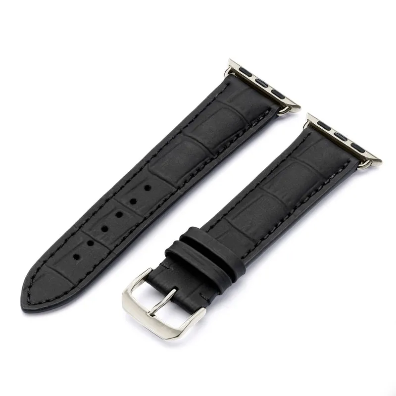 Apple Watch 1-9 Uhrenarmband EclipseBlack von Happel, Leder, wasserfest, Schwarz