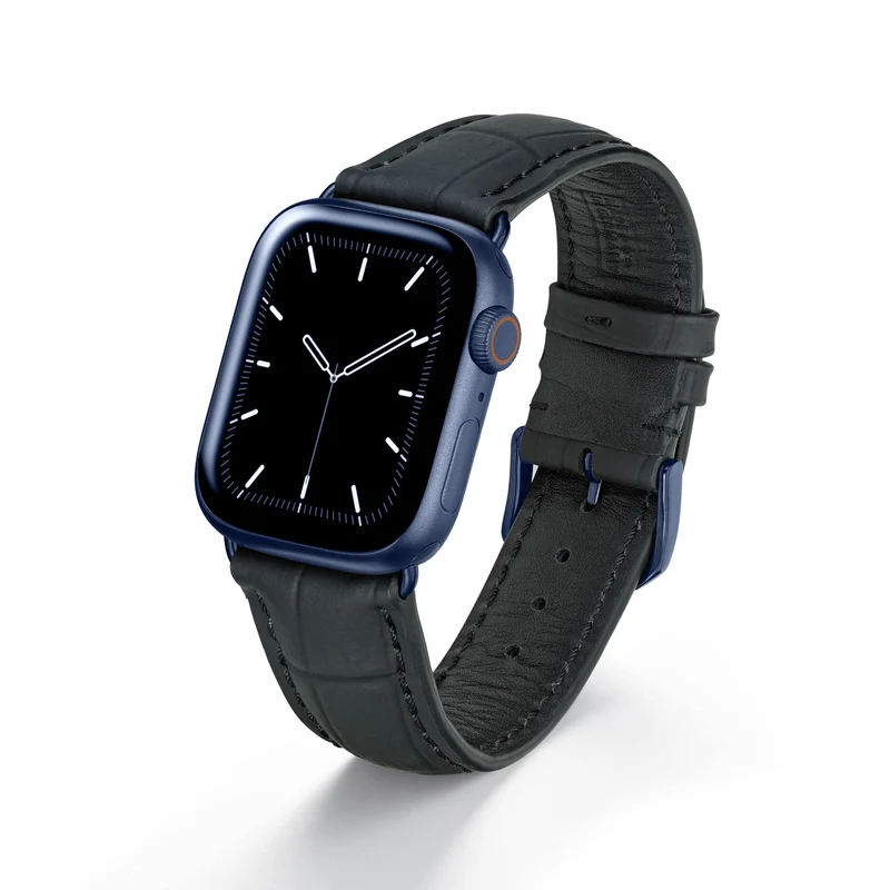 Apple Watch 1-9 Uhrenarmband EclipseBlack von Happel, Leder, wasserfest, Schwarz