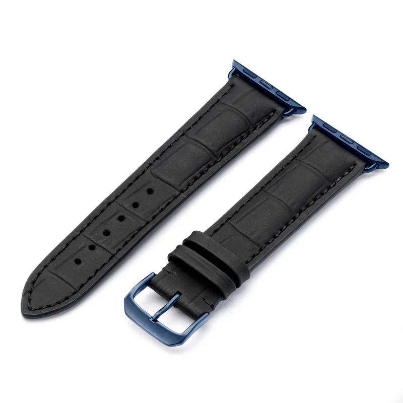Apple Watch 1-9 Uhrenarmband EclipseBlack von Happel, Leder, wasserfest, Schwarz
