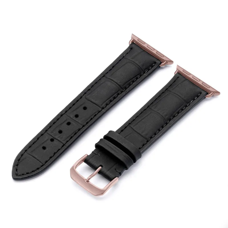 Apple Watch 1-9 Uhrenarmband EclipseBlack von Happel, Leder, wasserfest, Schwarz