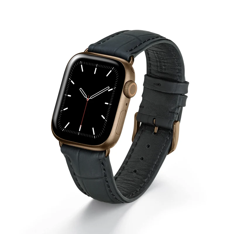 Apple Watch 1-9 Uhrenarmband EclipseBlack von Happel, Leder, wasserfest, Schwarz