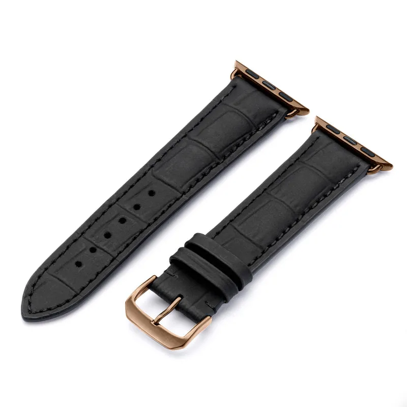 Apple Watch 1-9 Uhrenarmband EclipseBlack von Happel, Leder, wasserfest, Schwarz