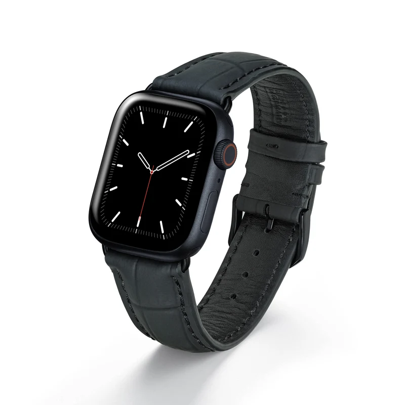 Apple Watch 1-9 Uhrenarmband EclipseBlack von Happel, Leder, wasserfest, Schwarz
