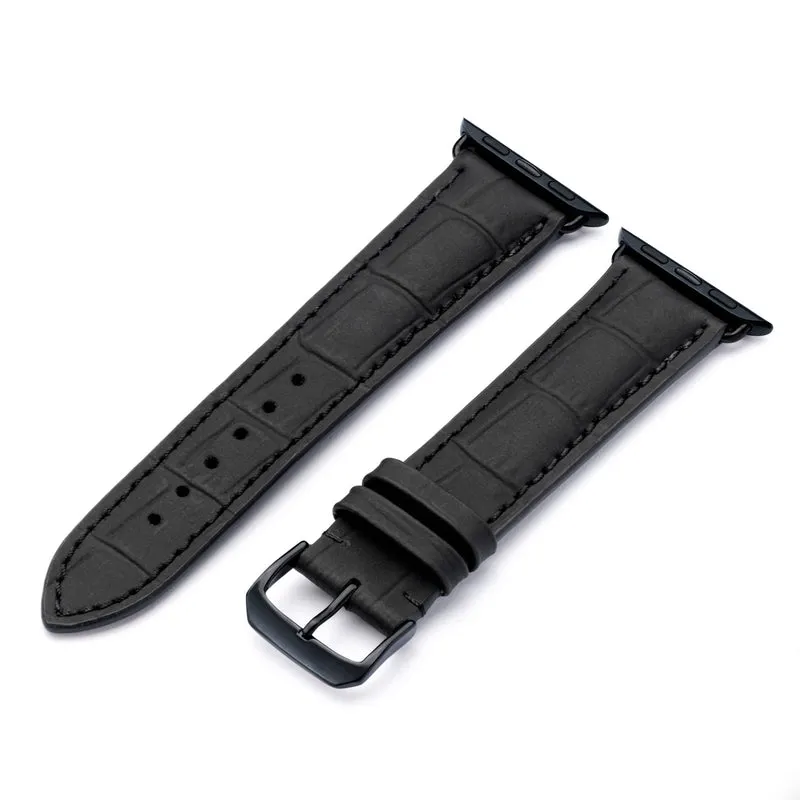 Apple Watch 1-9 Uhrenarmband EclipseBlack von Happel, Leder, wasserfest, Schwarz