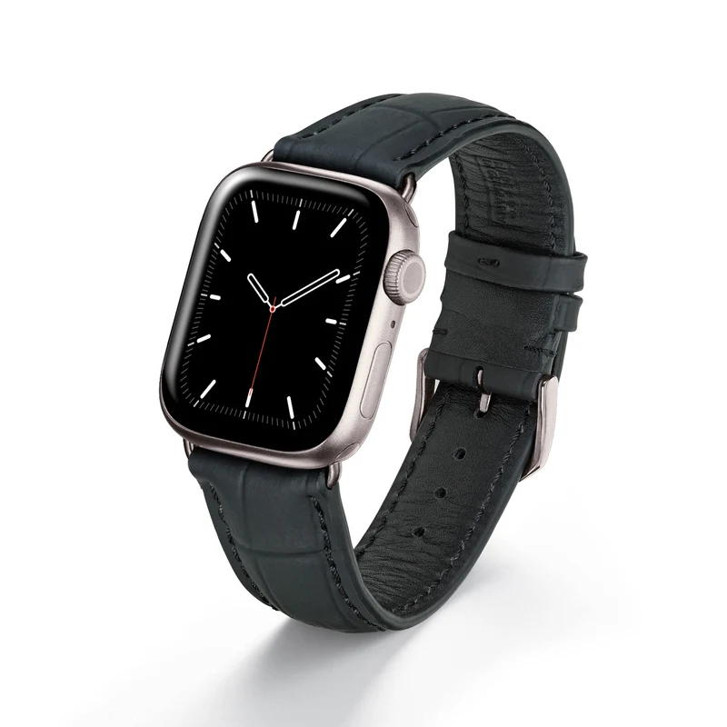 Apple Watch 1-9 Uhrenarmband EclipseBlack von Happel, Leder, wasserfest, Schwarz