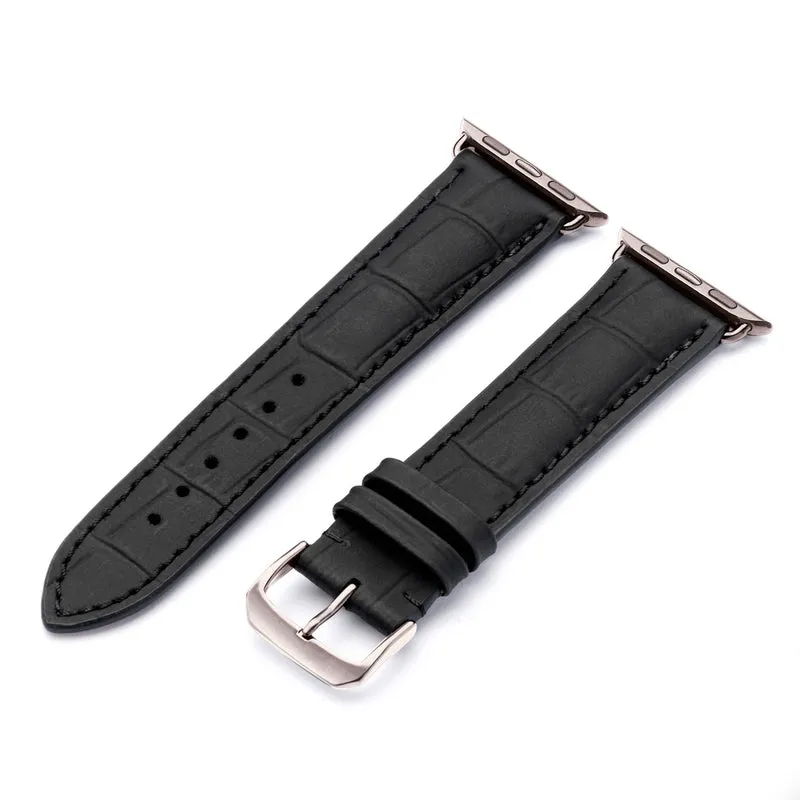 Apple Watch 1-9 Uhrenarmband EclipseBlack von Happel, Leder, wasserfest, Schwarz