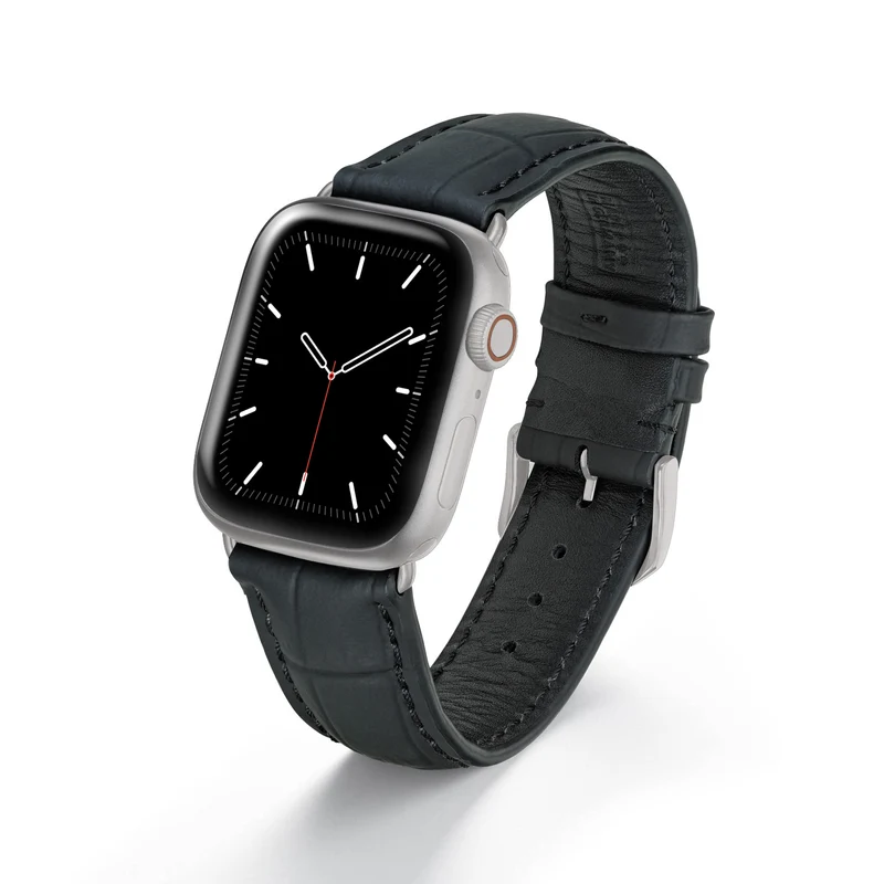 Apple Watch 1-9 Uhrenarmband EclipseBlack von Happel, Leder, wasserfest, Schwarz