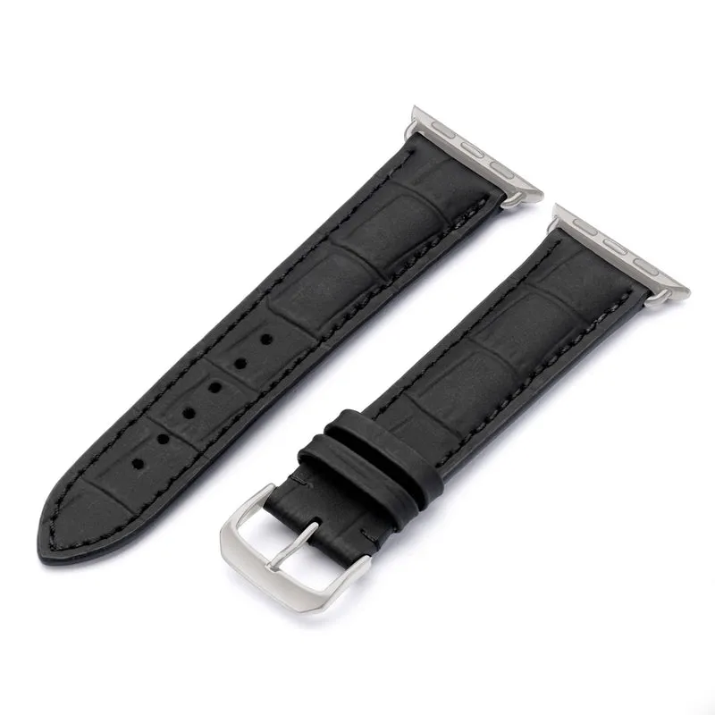 Apple Watch 1-9 Uhrenarmband EclipseBlack von Happel, Leder, wasserfest, Schwarz