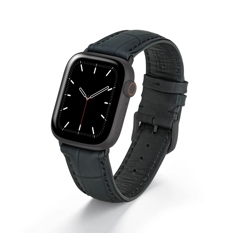 Apple Watch 1-9 Uhrenarmband EclipseBlack von Happel, Leder, wasserfest, Schwarz