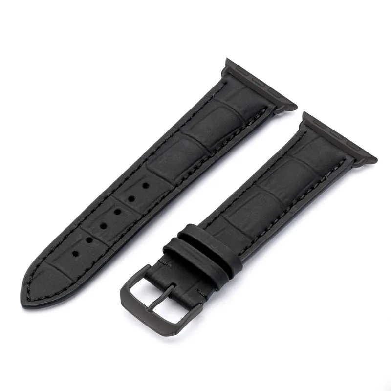 Apple Watch 1-9 Uhrenarmband EclipseBlack von Happel, Leder, wasserfest, Schwarz