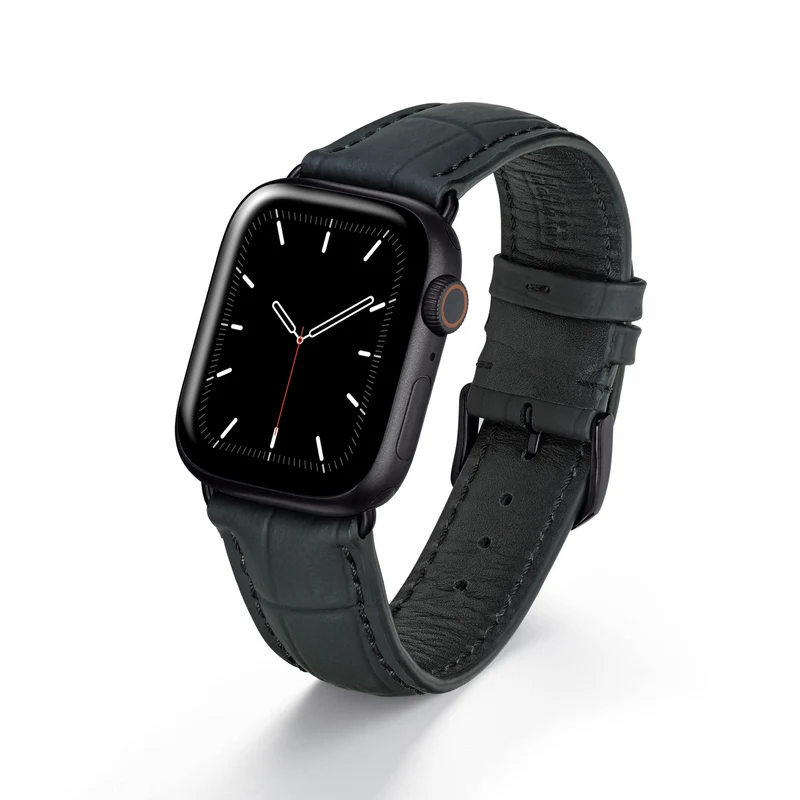 Apple Watch 1-9 Uhrenarmband EclipseBlack von Happel, Leder, wasserfest, Schwarz