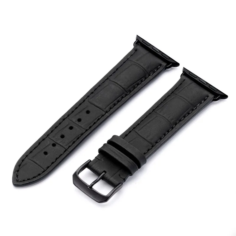 Apple Watch 1-9 Uhrenarmband EclipseBlack von Happel, Leder, wasserfest, Schwarz