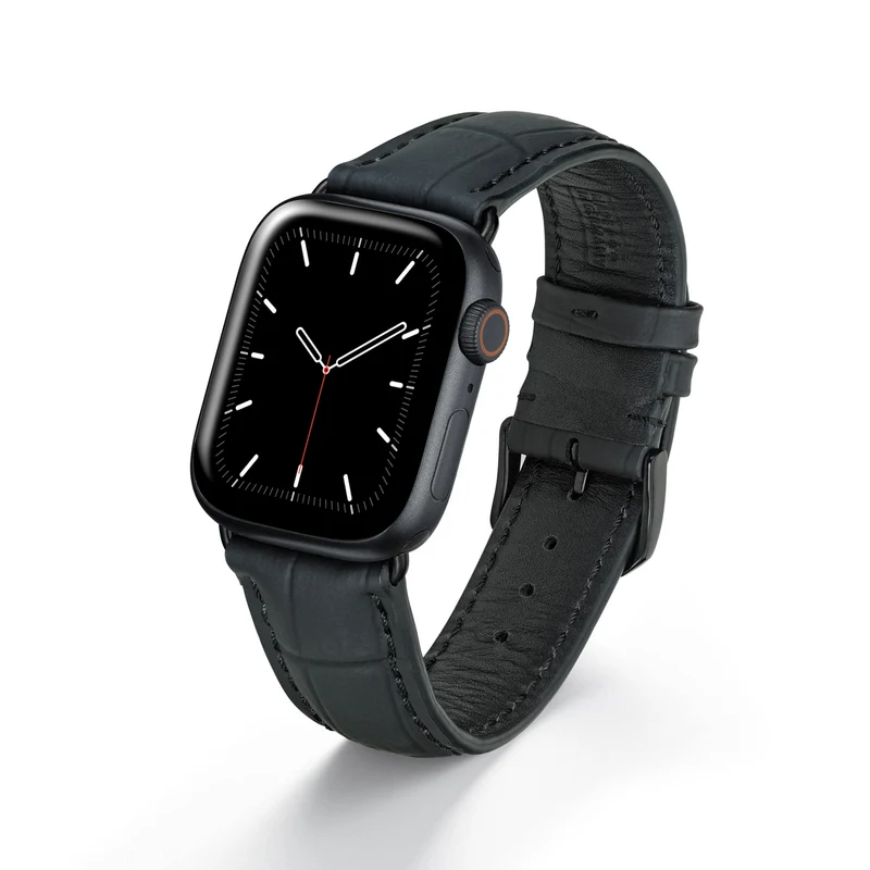 Apple Watch 1-9 Uhrenarmband EclipseBlack von Happel, Leder, wasserfest, Schwarz