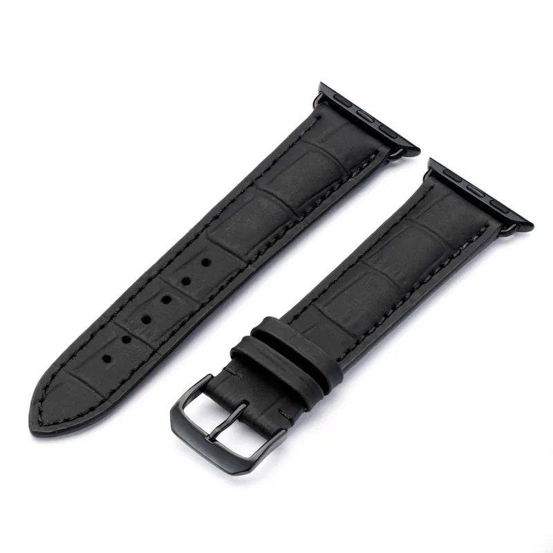 Apple Watch 1-9 Uhrenarmband EclipseBlack von Happel, Leder, wasserfest, Schwarz