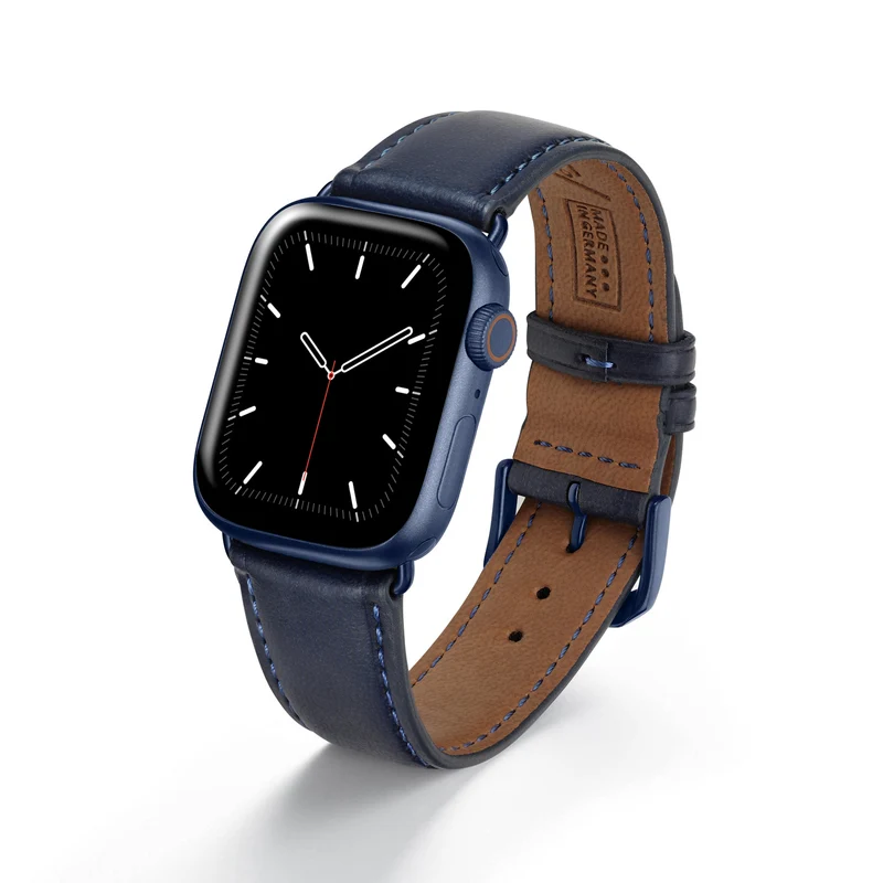 Apple Watch 1-9 Uhrenarmband Vita von Happel, Apfelleder, vegan, handgefertigt, Ozeanblau