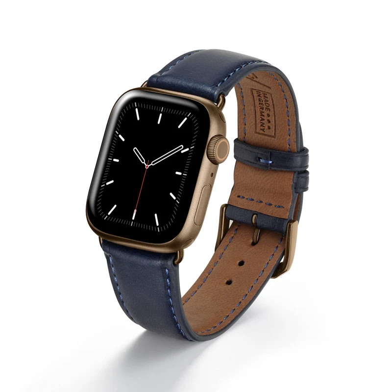 Apple Watch 1-9 Uhrenarmband Vita von Happel, Apfelleder, vegan, handgefertigt, Ozeanblau