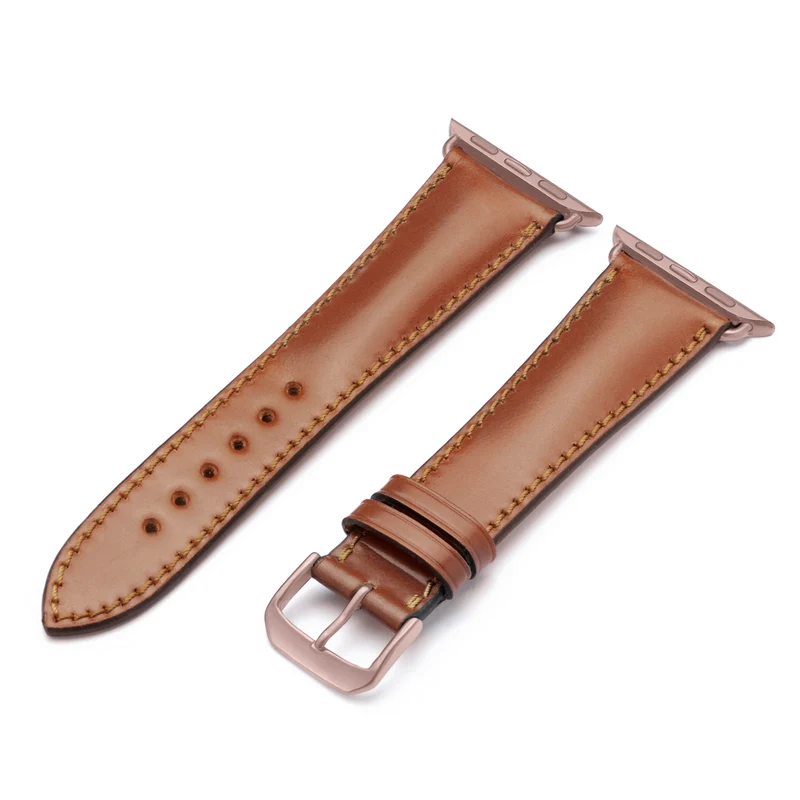 Apple Watch 1-9 Uhrenarmband Solstice von Happel, Shell Cordovan Leder, handgefertigt, Cognac