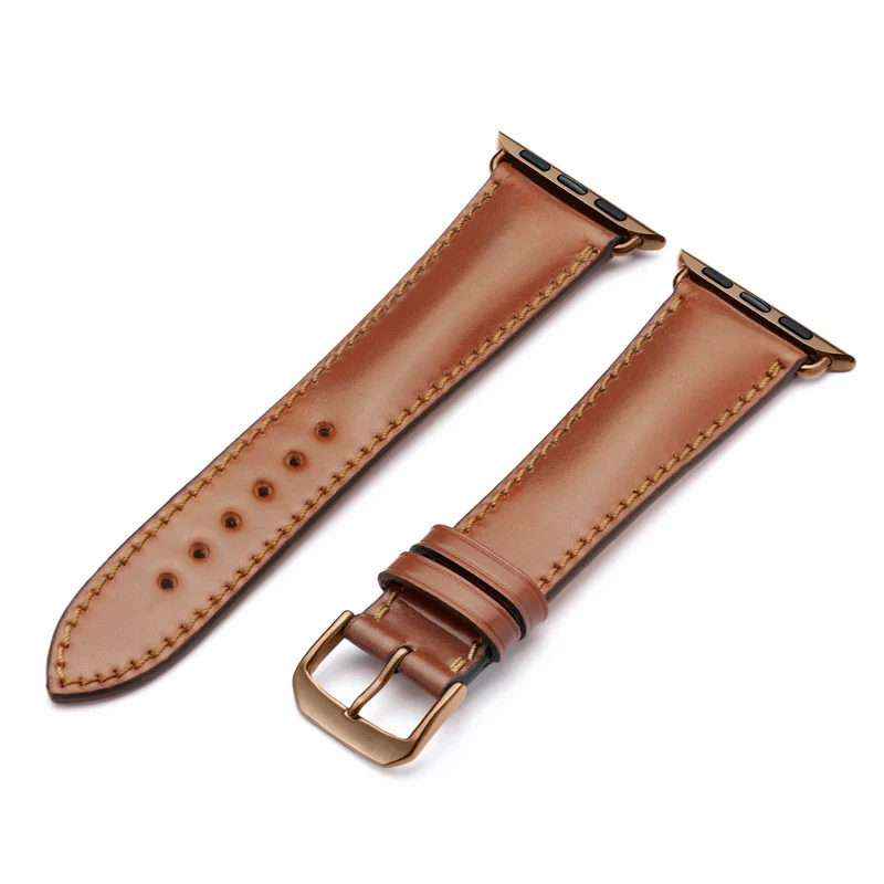 Apple Watch 1-9 Uhrenarmband Solstice von Happel, Shell Cordovan Leder, handgefertigt, Cognac