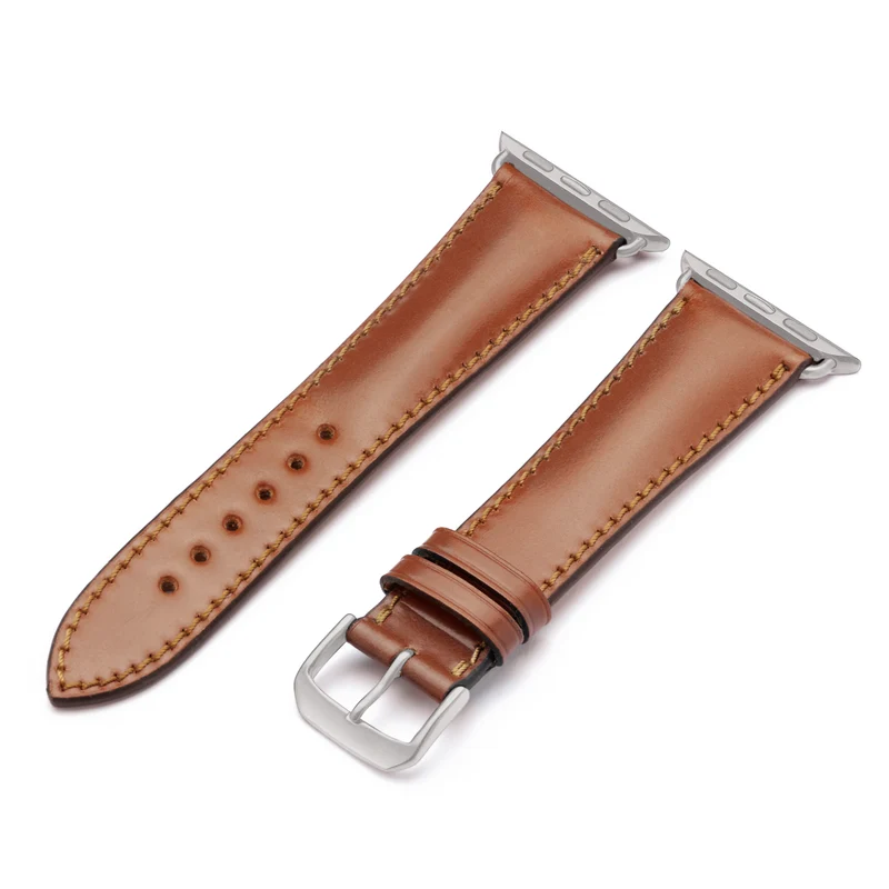 Apple Watch 1-9 Uhrenarmband Solstice von Happel, Shell Cordovan Leder, handgefertigt, Cognac