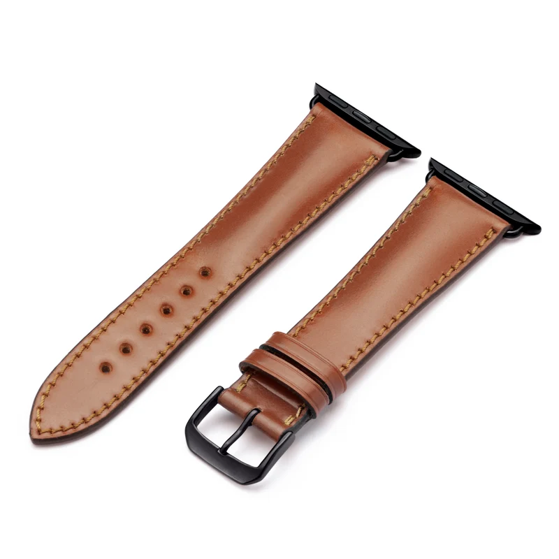 Apple Watch 1-9 Uhrenarmband Solstice von Happel, Shell Cordovan Leder, handgefertigt, Cognac