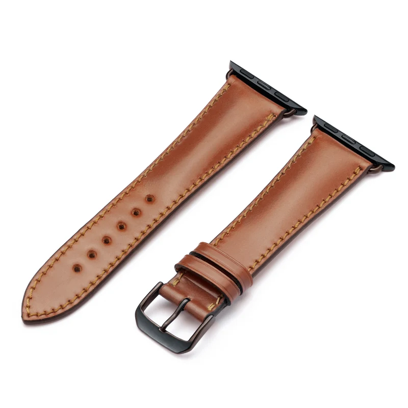 Apple Watch 1-9 Uhrenarmband Solstice von Happel, Shell Cordovan Leder, handgefertigt, Cognac
