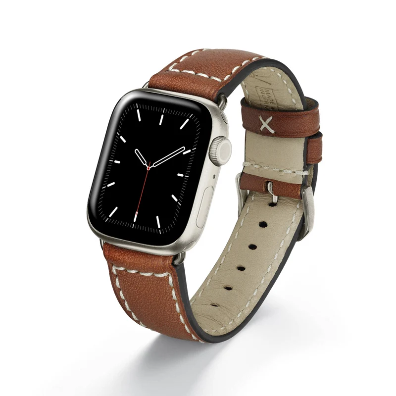 Apple Watch 1-9 Uhrenarmband Atlas von Happel, Juchtenleder, vegetabil gegerbt, Cognac