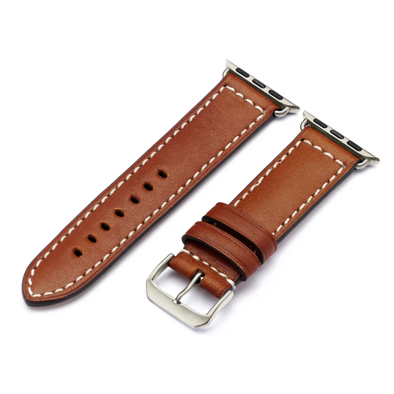 Apple Watch 1-9 Uhrenarmband Atlas von Happel, Juchtenleder, vegetabil gegerbt, Cognac
