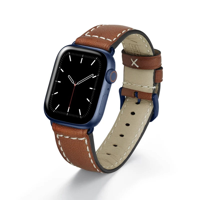 Apple Watch 1-9 Uhrenarmband Atlas von Happel, Juchtenleder, vegetabil gegerbt, Cognac