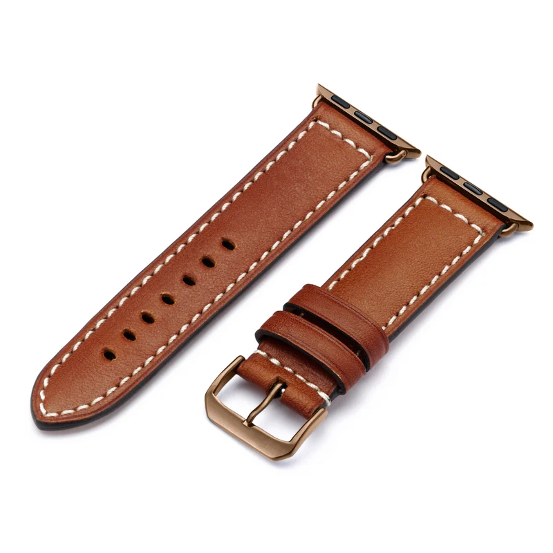 Apple Watch 1-9 Uhrenarmband Atlas von Happel, Juchtenleder, vegetabil gegerbt, Cognac