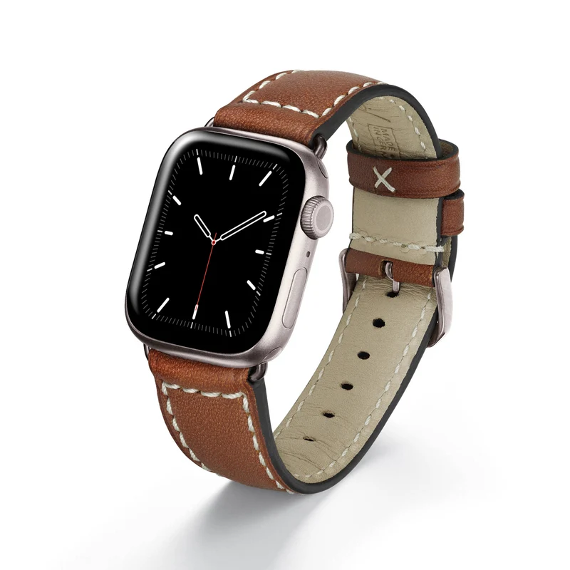 Apple Watch 1-9 Uhrenarmband Atlas von Happel, Juchtenleder, vegetabil gegerbt, Cognac