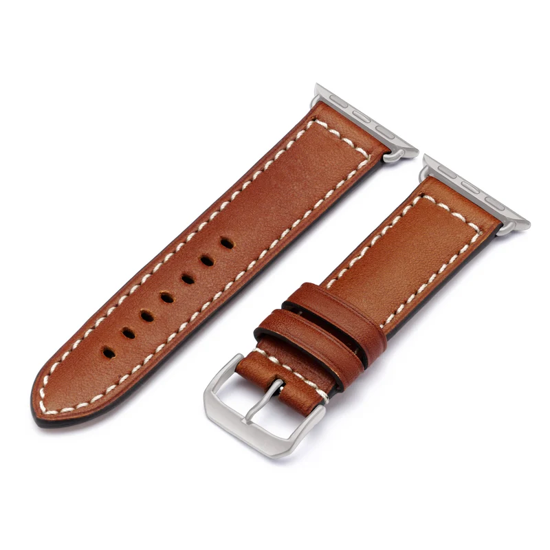 Apple Watch 1-9 Uhrenarmband Atlas von Happel, Juchtenleder, vegetabil gegerbt, Cognac