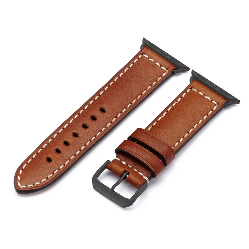Apple Watch 1-9 Uhrenarmband Atlas von Happel, Juchtenleder, vegetabil gegerbt, Cognac