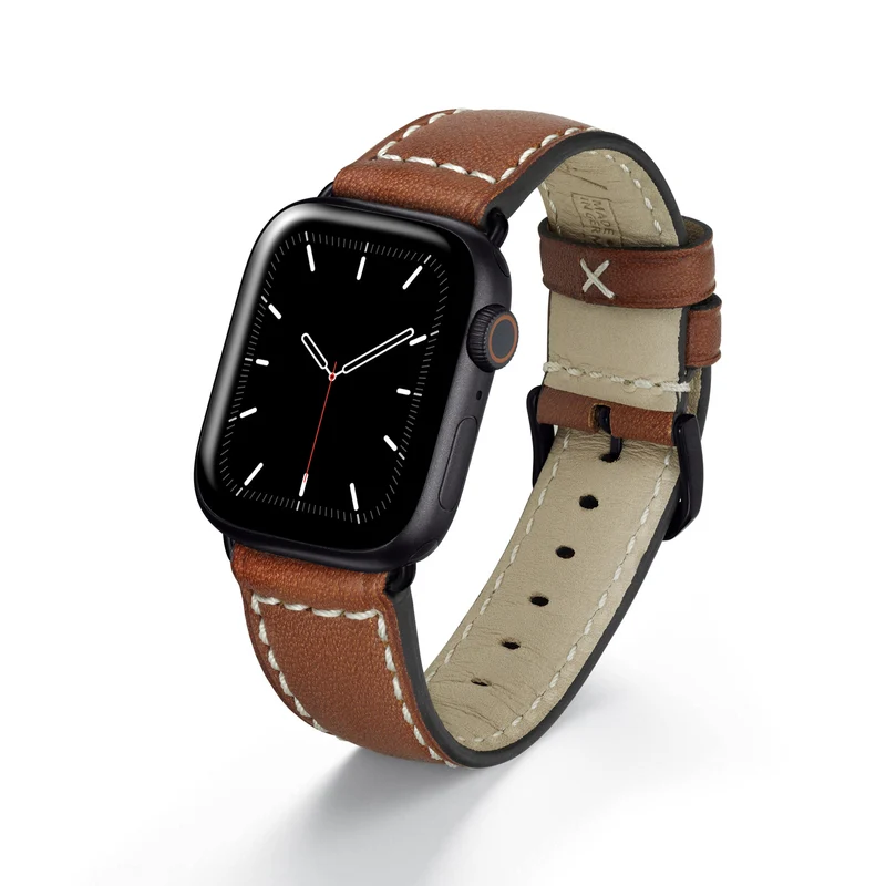 Apple Watch 1-9 Uhrenarmband Atlas von Happel, Juchtenleder, vegetabil gegerbt, Cognac