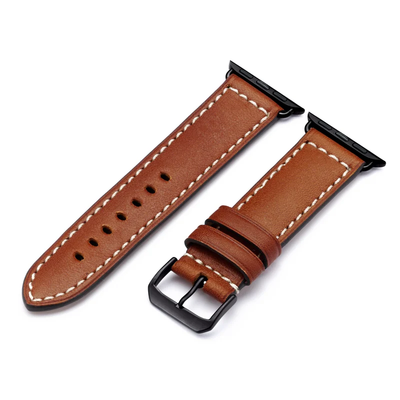 Apple Watch 1-9 Uhrenarmband Atlas von Happel, Juchtenleder, vegetabil gegerbt, Cognac