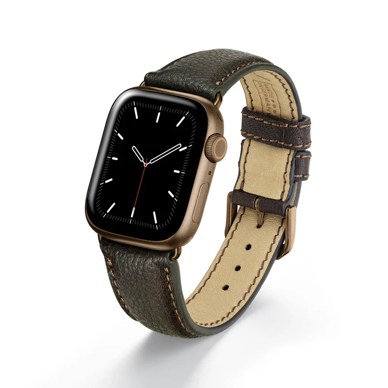 Apple Watch 1-9 Uhrenarmband TerraStyle von Happel, Bioleder, Handnaht, Mokka