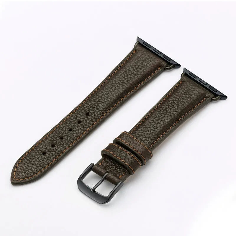 Apple Watch 1-9 Uhrenarmband TerraStyle von Happel, Bioleder, Handnaht, Mokka