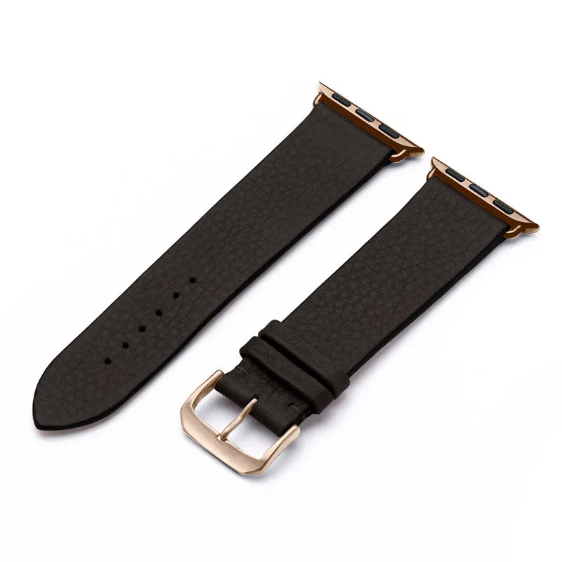 Horizon Uhrenarmband aus Bioleder für Apple Watch 10, handgefertigt, Schwarz, von Happel