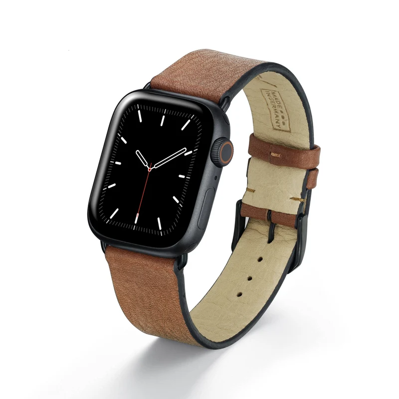 Apple Watch 1-9 Uhrenarmband Horizon von Happel, Bioleder, handgefertigt, Cognac