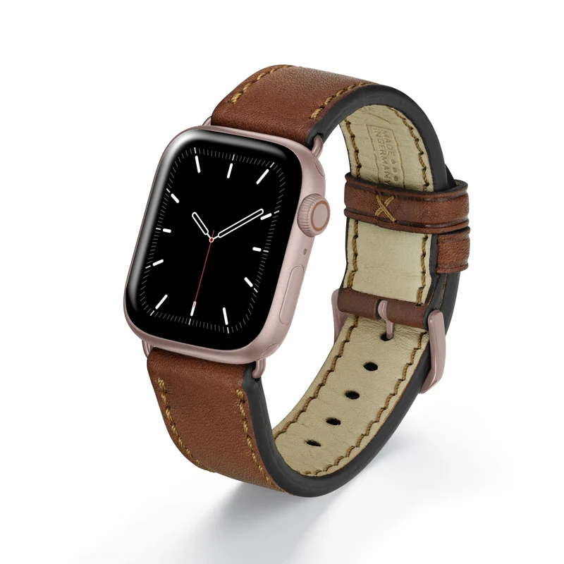 Apple Watch 1-9 Uhrenarmband HavenNature von Happel, Bioleder, handgefertigt, Cognac