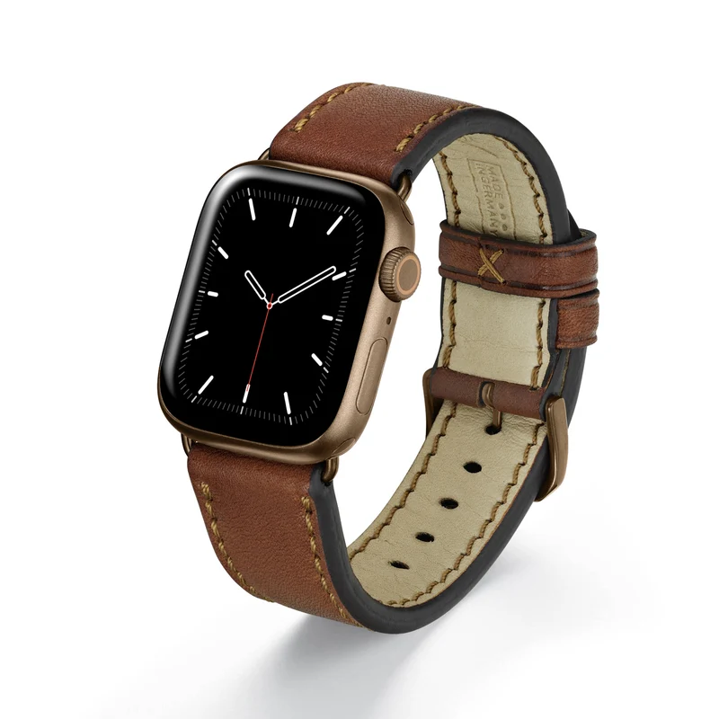 Apple Watch 1-9 Uhrenarmband HavenNature von Happel, Bioleder, handgefertigt, Cognac